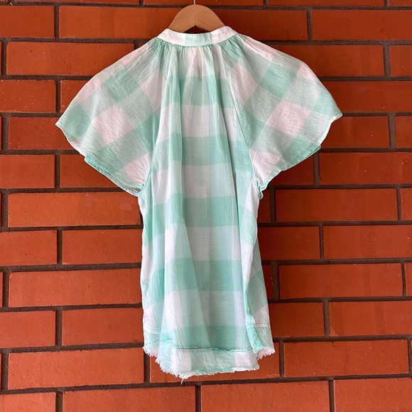 MAEVE ANTHROPOLOGIE Short Sleeve Flutter Plaid Gingham Button Front Top - Picture 8 of 8